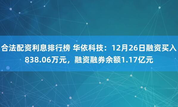 合法配资利息排行榜 华依科技：12月26日融资买入838.06万元，融资融券余额1.17亿元