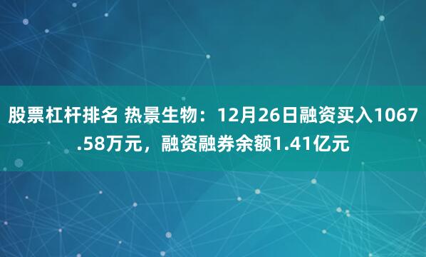 股票杠杆排名 热景生物：12月26日融资买入1067.58万元，融资融券余额1.41亿元